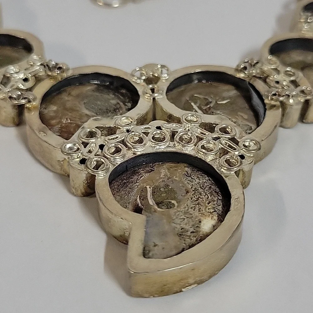 Chunky Boho Hippie Ammonite Fossil Shell Necklace with Citrine Accents - Picture 16 of 17